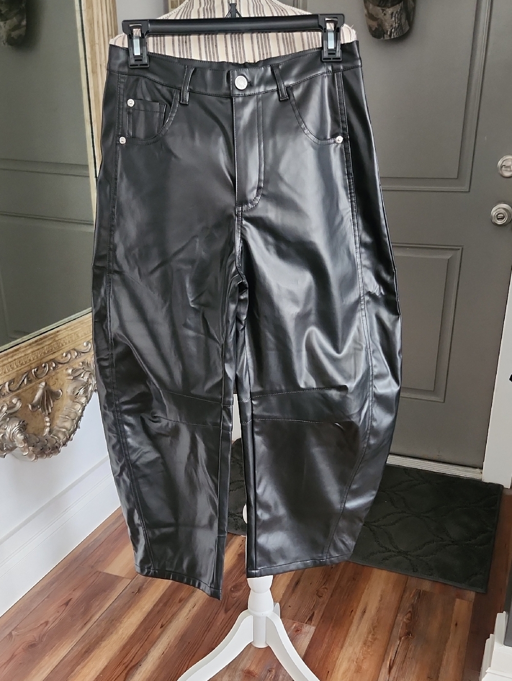 Women's Black Faux Leather Barrell Style Pants